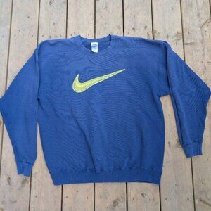 Vintage Nike Embroidered Swoosh Crewneck Sweatshirt Blue Made in USA L